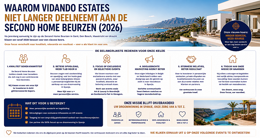 Waarom Vidando Estates niet langer deelneemt aan de Second Home Beurzen (2026) in Vidando Estates
