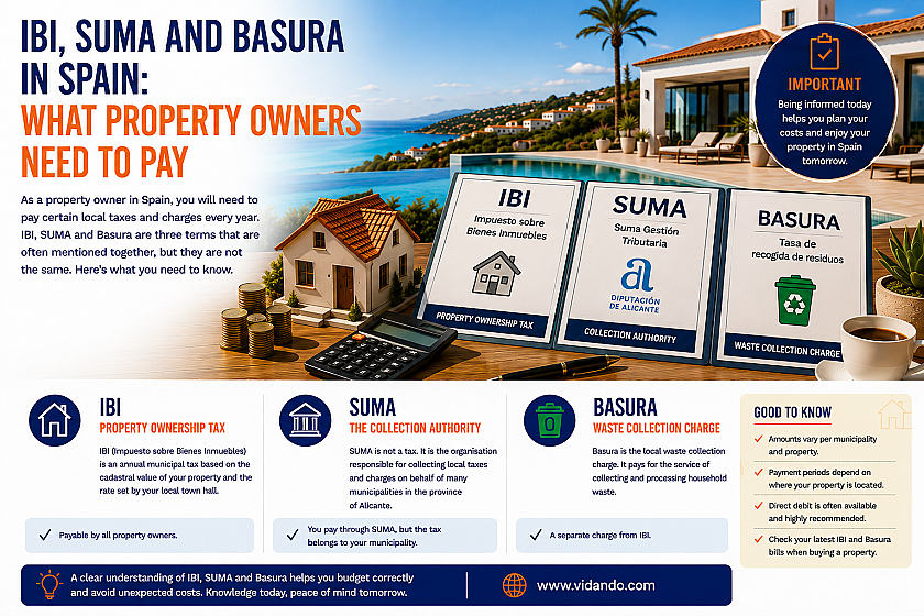 IBI, SUMA and Basura in Spain: What Property Owners Need to Pay in Vidando Estates